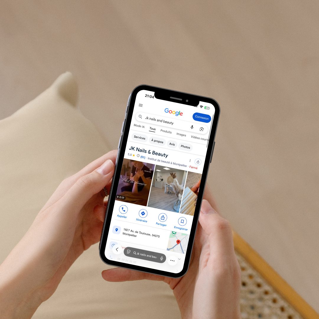 Création et optimisation de la fiche Google My Business pour JK Nails & Beauty, institut de beauté à Montpellier